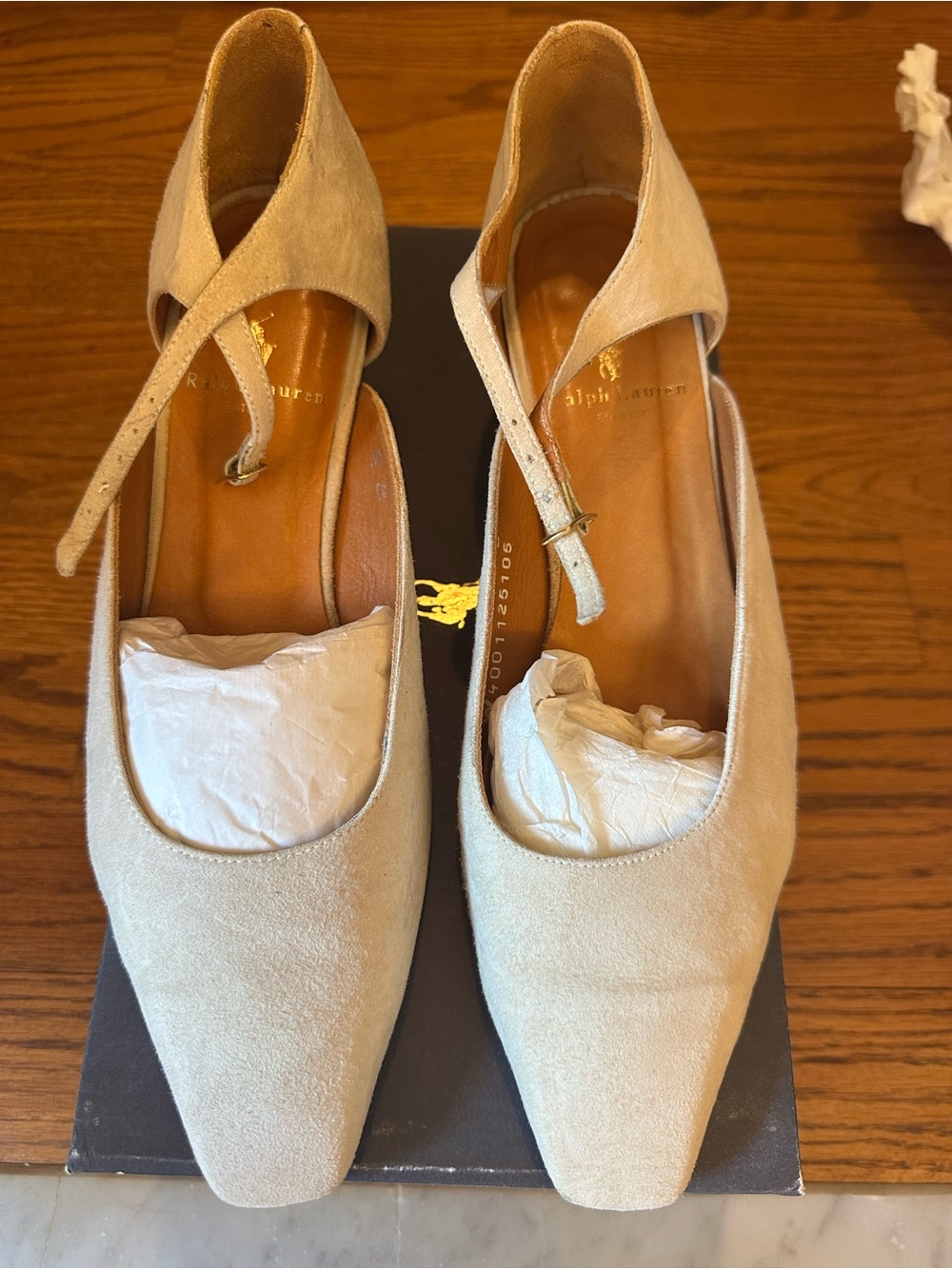 Ralph Lauren Light Beige Suede Ankle-Strap Pumps